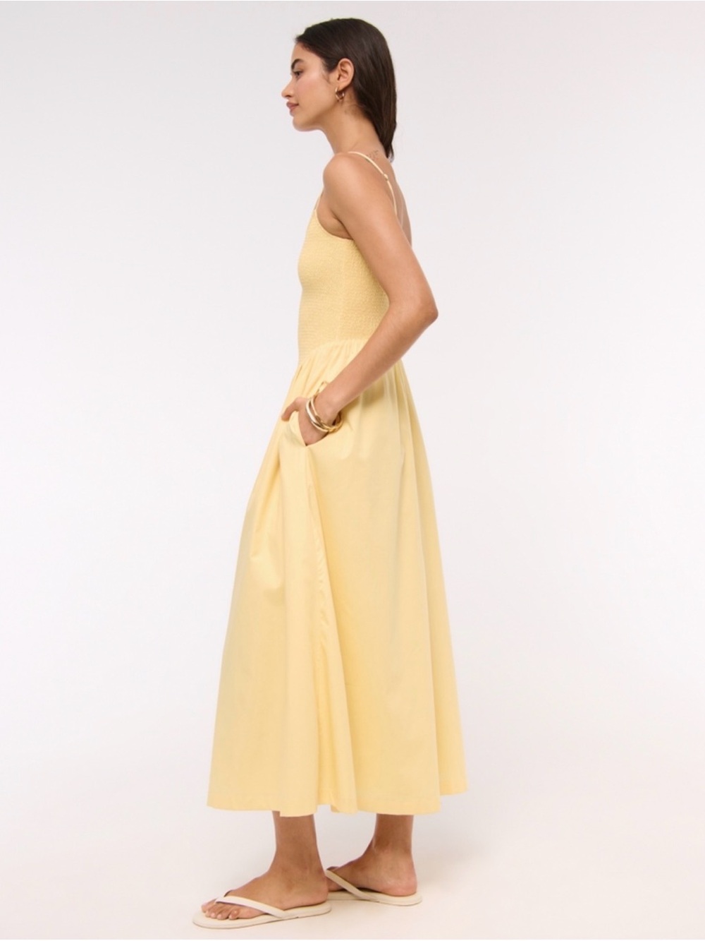 Abercrombie Sydney Smocked Dipped-Waist Midi Dress - Picture 3 of 13